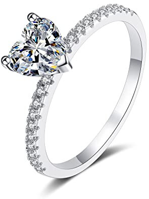 Gualiy Verlobungsring 925 Silber, Eheringe Freundschaftsringe Herz Ring mit Zirkonia 8mm Ring Größe 58 (18.5)