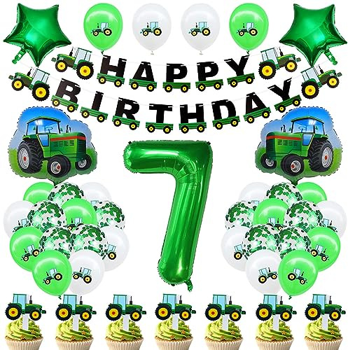 Geburtstagsdeko 7 Jahre Junge Traktor Geburtstag Deko Luftballon Traktor Deko Kindergeburtstag Grün Folienballon Traktor Konfetti Luftballons Deko für Babyshower Jungen Party Dekoration