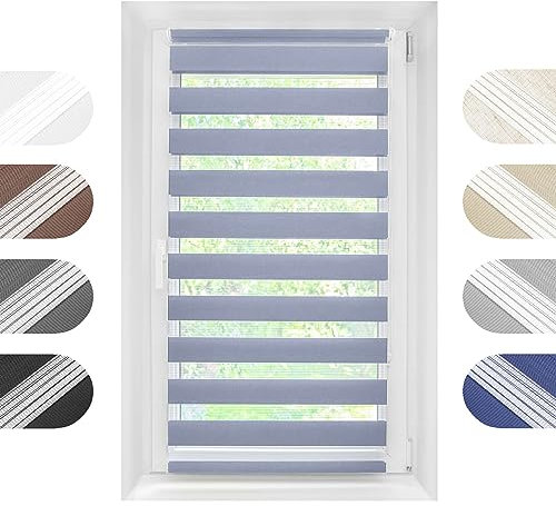 Birrke® Doppelrollo Ohne Bohren/Mit Bohren 2in1 30 x 150 cm - Tag und Nacht Duo Rollo für Sonnenschutz und Sichtschutz - Doppel Rollo - Einfache Montage Blau