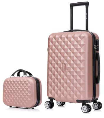 CELIMS - Bagaglio a Mano con beauty case | Valigia leggera | Bagaglio da cabina | 55 x 36 x 20 cm | Oro rosa