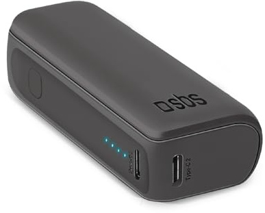 SBS Powerbank Compact 5000mAh Chargeur Portable 10W Charge Rapide Chargeur pour Smartphone Android et iPhone Transportable en Avion, 1 Port USB-C et 1 USB-A, Câble de Charge Inclus