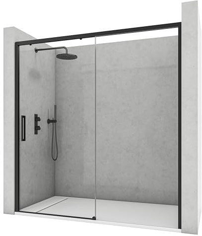 NEBADOON | Mamparas de Ducha - 1 Puerta Corredera + 1 Fijo - Mampara de Ducha Corredera - Perfilería Negra Mate - 149 a 153 cm (Ancho Adaptable 4 cm) x 195 cm (Alto) - Posición Puerta Izquierda