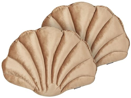 Beliani Dekokissen 2er Set mit Füllung Muschelform Samt beige 47x35 cm modern Consolida