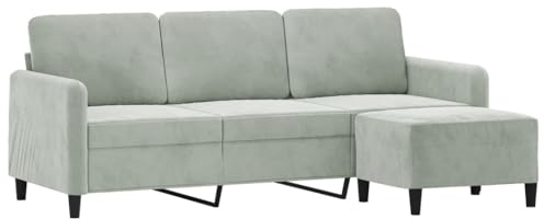 vidaXL 3-Sitzer-Sofa mit Hocker Hellgrau 180 cm Samt