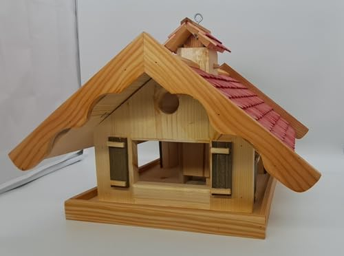 Almhütte Vogelhaus Futtersilo Futterhaus Vogelfutter Vogelvilla Vogel Rot mit Ständer AR-10