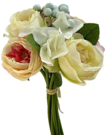 Generico Bouquet Fiori Artificiali RANUNCOLI ORTENSIE E Bacche Colore Cipria
