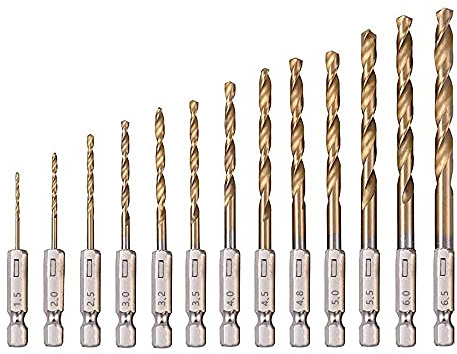 SDMAX Twist Drill Bit Set, 1/4” Hex Shank, Titanium Coated(1.5mm-6.5mm), Smooth Drilling, Quick Change Drill Bits For Steel, Wood, Plastic, Aluminium (13PCS)
