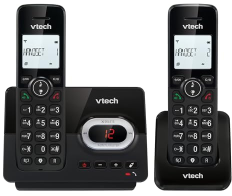 VTech CS2051 Telefono senza fili con segreteria telefonica e 2 combinati, Modalità ECO+, Telefono Senior, Telefono Fisso, Blocco chiamata, Funzione vivavoce, Tasti grandi, Display 1 Linea, Nero