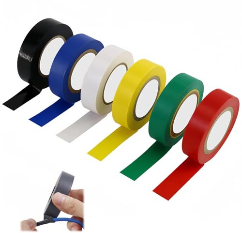 Set di Nastro Isolante Colorato, 6 rotoli Nastro Isolante Elettrico 16 mm X 15 m, Nastro Adesivo Isolante in PVC , Cavi Elettrici e di Telecomunicazione e Per Contrassegnare Fili e Fasci di Fili.
