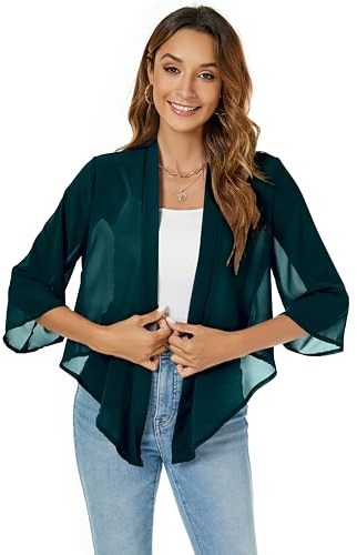 Famrrifuu Coprispalle Donna Elegante Leggero Estivo Cardigan Corta Maniche 3/4 Chiffon Casual Bolero Giacca Coprispalle Corto