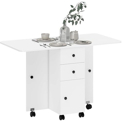 HOMCOM Tavolo da Pranzo Pieghevole 120x60x76.5 cm Bianco