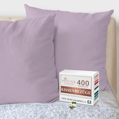 Pizuna 2er Pack Kissenbezug 80x80 cm Baumwolle Lavendelfrost 400 Fadenzahl