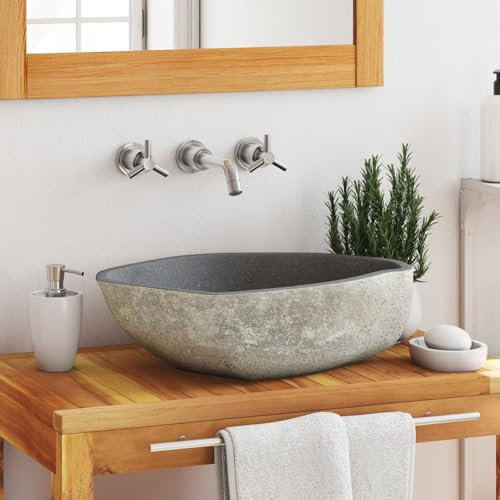 Xichuzi Waschbecken Flussstein Oval 45-53 cm, Aufsatzwaschbecken, Bathroom Sink, Waschtisch, Aufsatzbecken, Ablaufgarnitur - 146214