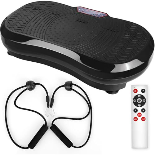 TLGREEN Piastra vibrante con motore ultra silenzioso, 120 livelli + 10 programmi di allenamento, dimensioni 68 x 38 x 14 cm, fino a 180 kg, con telecomando, bande di allenamento per tutto il corpo