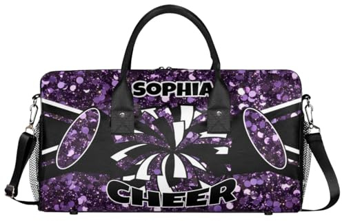 Mintoprints Personalisierte Cheer-Tasche für Cheerleader, individuelle Sporttasche, Turnbeutel, Reisetasche, Übernachtung, Wochenendtasche, Dunkles Violett, 17.4x8.3x9.5, Cheerleading