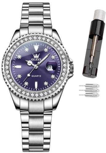 OLEVS Damklocka, liten handled roséguld diamant urtavla damer kvartsur, mode nattlysande vattentät analog klocka för kvinnor, romantisk present till flickvän, 9945- Lila yta, Klassisk
