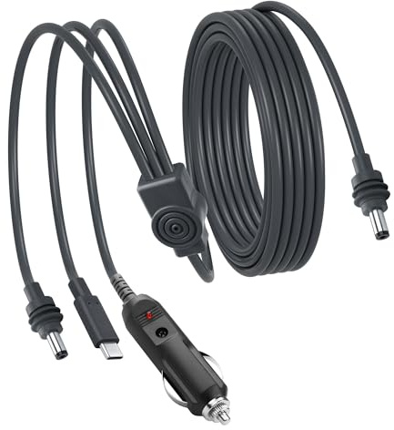 CERRXIAN 16.5FT Starlink Mini 3 in 1 DC Power Cable,100W 12V-24V DC Male to USB-C & Cigarette Lighter Plug Waterproof Extension Cable, Starlink Mini Power Accessories for Laptops, Camping