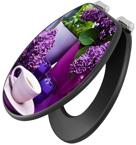 banjado Toilettendeckel anthrazit mit Absenkautomatik - WC Sitz mit Absenkautomatik anthrazit - Klodeckel grau - Toilettensitz dunkel - edle Klobrille - Flieder