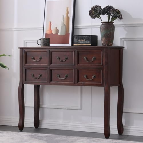 Consola rústica con cajones, Mesa de sofá de Madera Maciza para Entrada y recibidor, con Amplio Espacio de Almacenamiento para Pasillo o Sala de Estar (Color: Nogal Oscuro, tamaño: 100 cm)