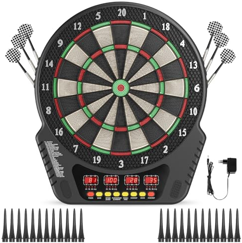 Hoyiyobi Diana Electrónica Plegable,Electrónica de Dardoscon 6 Dardos y 30 Puntas de Repuesto Pantalla LCD,27 Juegos,para público,hogar,Oficina