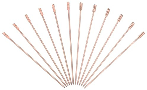 sourcing map 12 Pcs Stainless Steel Cocktail Picks, 4.33 Martini Picks Fruit Sticks Metal Skewers Reusable for Drinks Olives Appetizers Fruit Decorative, Rose Gold (Square Column/Cylinder)
