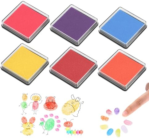 Vxiwscy Farbiges Stempelkissen-Set, Farbiges - Wasserbasierte, Säurefreie Tinte, Ungiftig - für Kinder Fingerabdrücke, Scrapbooking Basteln und Kreatives Gestalten (6 Farben)