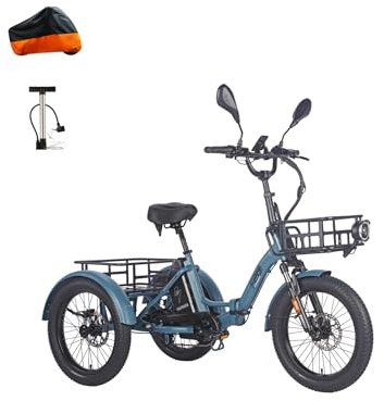 Fafrees F20 Mate Elektro-Dreirad | Klappbar, 48V Akku, 65Nm Motor | 20×3.0 Allwetterreifen, 180kg Lastenfähigkeit, Senioren-E-Bike (21Ah - mit Frontrahmen, Blauer Stil 1)