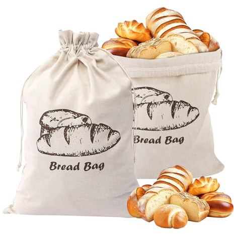 KMFYMPT 2 Pièces Sac A Pain, Sachet Pain En Lin Réutilisables, Sac De Stockage Pour Pain Avec Cordon, Poche À Pain 35 x 45 cm, Convient Pour Conserver Le Pain, Fruit, Biscuit Et d'Autres Aliments