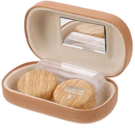 FIXOSHEE Lens Storage Set Leak-Proof Contact Lens Case Box with Leather Lining and Rubber Ring, Includes Clip Suction Stick Small Mirror, Lightweight Inner Separate Small Box for Travel