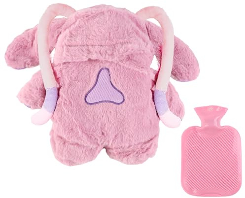 Lvjkes Borsa Acqua Calda Peluche, Borsa Acqua Calda Bambini, Fodera Rimovibile in PVC Rinforzato, Facile da pulire, Scaldamani per Adulti e Bambini, Rosa Cartone Animato