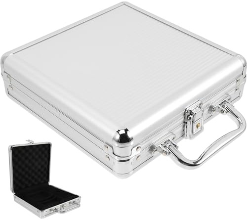 LALADEFIEE Étui de Rangement Portable Poignée et Fermeture à Boucle Grosse Capacité Design Compartimenté en Alliage Argenté pour Jetons de Poker pour Jeux de Cartes