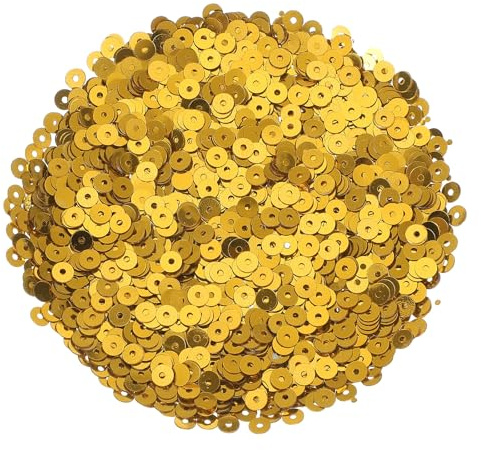 QUARKZMAN 30000Pcs Lentejillas Planas Paillettes, 4mm/0.16 Lentejillas Planas Redondas Sueltas Con Agujeros Individuales - 3.53 oz (100g) Para Manualidades DIY Costura Ropa, Oro Oscuro