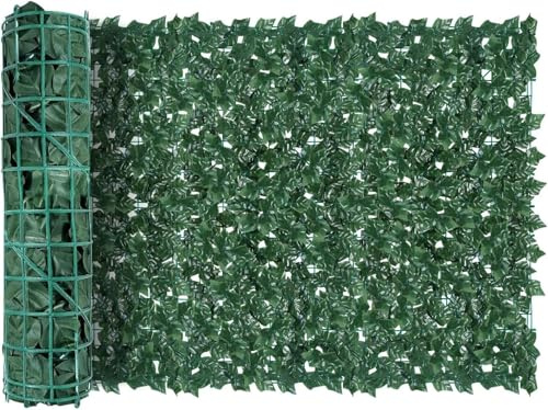Proyección artificial de jardín, pared de seto artificial, valla de hiedra artificial, pantalla de hiedra de plástico, rollo de seto verde decorativo, 100 bridas de cremallera (pothos verde oscuro, 3