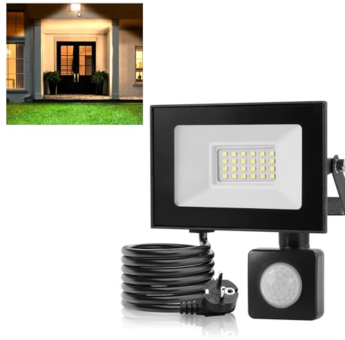 Bellanny 20W LED Strahler mit Bewegungsmelder Außen, 2000LM 3000K Warmweiß Superhell Fluter Scheinwerfer Wandstrahler | IP66 Wasserdicht Aussenlampe Wandleuchte Innen für Garten Hof Garage Veranda