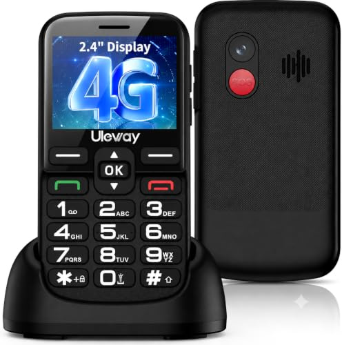 CHAKEYAKE 4G Senior Mobile Phone Unlocked with Talking Keypad & 2.4 Large HD Display, Big Button Phone for Elderly, Dual SIM, Loud Speaker, SOS Emergency Button, Charging Dock, Black