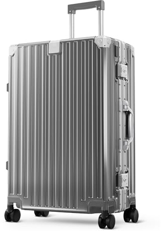 ALPHA CAMP Koffer Größe L Reisekoffer Leicht Hartschalenkoffer Polycarbonat 65L Luggage Suitcase mit Rollen TSA Schloss & Aluminium Rahmen Handgepäck 44 * 26.5 * 66cm Silber