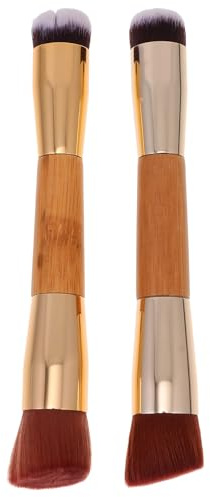 SAFIGLE Brochas de Maquillaje Profesional Doble Punta, 2 Pinceles para Rubor y Polvos Mango de Madera de Bambú, Herramienta de Maquillaje Práctica para Uso Diario y Profesional