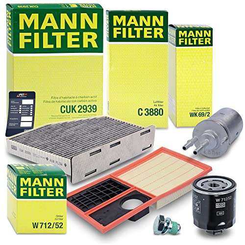 MANN-FILTER Filterset 1x Ölfilter, 1x Luftfilter, 1x Innenraumfilter (Aktivkohlefilter), 1x Kraftstofffilter Kompatibel mit SEAT ALTEA, LEON, SKODA OCTAVIA 2, VW CADDY, GOLF PLUS 5, GOLF 5, GOLF 6