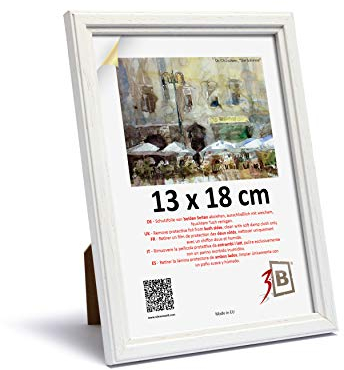 3-B Bilderrahmen GERA - Weiß - 13x18 - Holzrahmen, Fotorahmen, Portraitrahmen mit Acrylglas