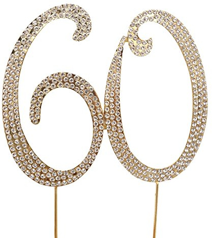 Honbay 60 Cake Topper Premium Sparkly Crystal Rhinestones Cake Topper Cake Decoration for 60th Birthday or Anniversary Party (60 Gold)