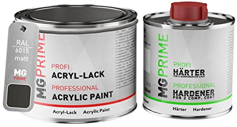 MG PRIME RAL 6015 Schwarzoliv/Black olive Acryl-Lack matt 0,75 Liter / 750 ml Dose inkl. Härter
