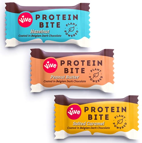 Vive Dark Chocolate Coated Mixed Box Protein Bites - Gluten Free and Vegan - High Fibre Mini Protein Bars - Pack of 21