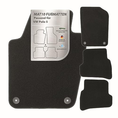 MAT10 – Auto-Fußmatten Passend für VW Polo 5 (BJ 06/2009 - 08/2017) | Typ 6R + 6C | aus Velours | 4-teiliges Automatten Set | langlebige Erstausrüsterqualität, Made in Germany