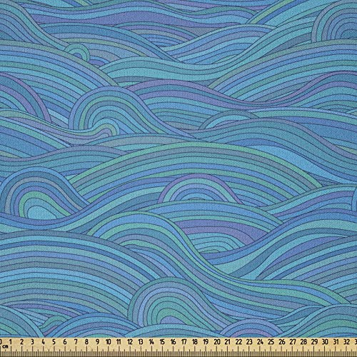 ABAKUHAUS Meer Stoff als Meterware, Ungewöhnliche Wellen-Ozean-Fluss-Kunst, Microfaser Stoff für Dekoratives Basteln, 1M (230x100cm),Türkis