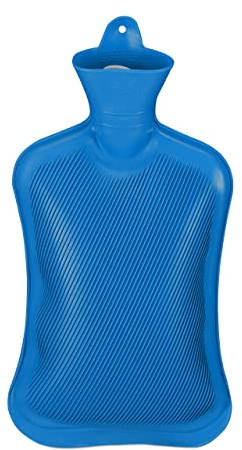 Relaxdays Wärmflasche ohne Bezug, langlebig, sichere Wärmeflasche, 2 L Bettflasche, geruchsneutraler Naturgummi, blau