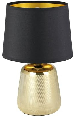 EGLO Tischlampe Manalba 1, Textil Nachttischlampe aus Keramik in Gold und einem Lampenschirm aus Stoff in schwarz und Gold, Tischleuchte Wohnzimmer, Schlafzimmer Lampe E14