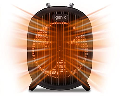 Igenix IG9022 Plug In Electric Low Energy Fan Heater with 2 Heat Settings & Cool Fan Setting, Tip Over Safety Protection, Ideal for Desks, Small Rooms, Caravans, Sheds & Garages, Black