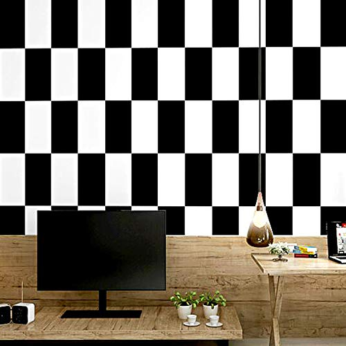 Papier peint moderne minimaliste en PVC - Motif géométrique carré noir et blanc - Pour chambre à coucher, salle à manger, canapé, fond TV, boutique, décoration murale 1.73 'W x 32.8' L Non Encollé