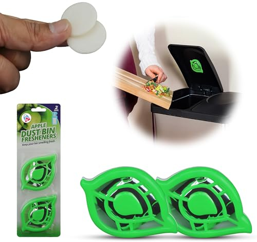 Bin Freshener Stick On 2PCS Apple Scent, Dustbin Odour Remover for Kitchen, Swing Pedal Lid Air Freshener, Odour Eliminator for Bins, Wheelie Bin Deodoriser, Green
