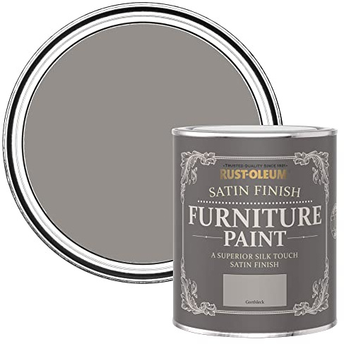 Rust-Oleum grau Möbelfarbe mit Seidenglanz-Finish, geruchsarm und wasserbasiert für Innenholz - Gorthleckstein 750ML